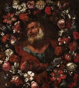 Der Apostel Petrus Von Einer Blumengirlande Umrahmt