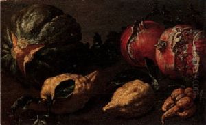 Still Life Of A Watermelon, Pomegranates And Lemons by Abraham Brueghel