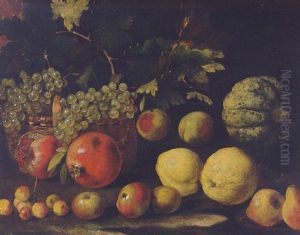 Grapes In A Basket With A Melon, Pomegranates, Peaches, Pears, Apples And Cherries by Abraham Brueghel
