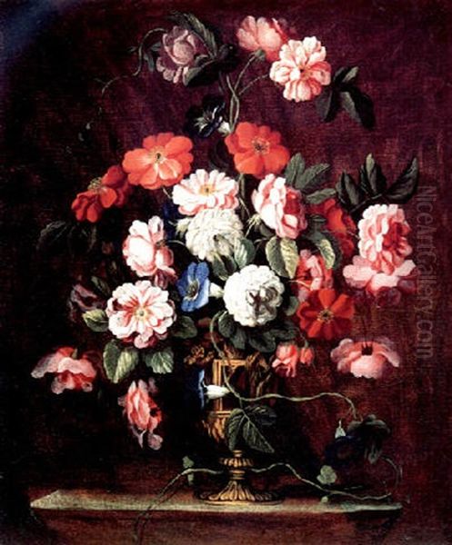 A Large, Decorative Bouquet Of Flowers In A Vase - view 1