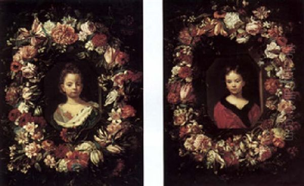 Portrait Of A Girl Surrounded By Garlands Of Flowers - view 1
