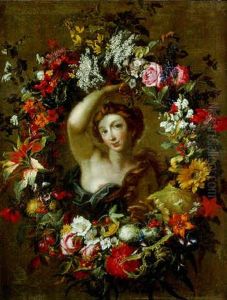 Portrait De Jeune Femme Dans Une Guirlande De Fleurs