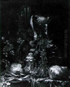 Still Life With Figural Chalice, Fruit And Bread On A Draped Table by Abraham Brueghel