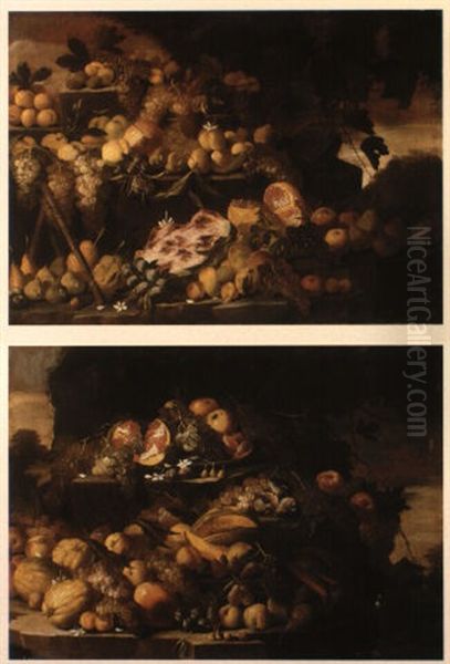 Still Lifes Of Fruit On Stepped Stone Ledges - view 1