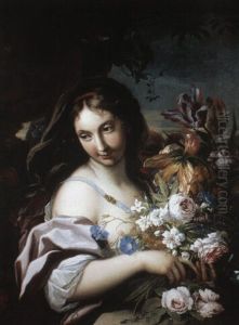 Bouquet Of Flowers Held By A Maiden In A Landscape Setting