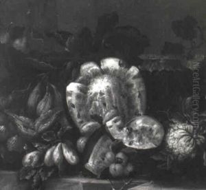 Melon, Figs, Plums And Apricots On A Ledge