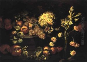 Natura Morta Con Frutta Ed Un Vaso Di Vetro Con Fiori by Abraham Brueghel