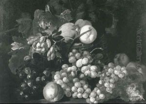 Peaches In A Basket With Grapes On A Ledge by Abraham Brueghel