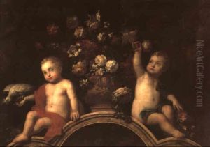 Putti Mit Blumenstraus Und Papagei