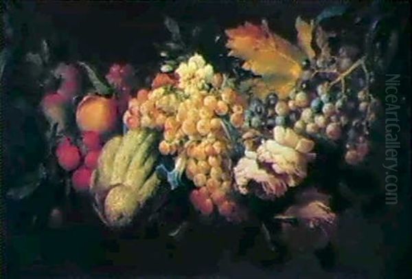 Stilleben Mit Rosen, Apfeln, Beeren, Weintrauben Und Einem Kurbis - view 1