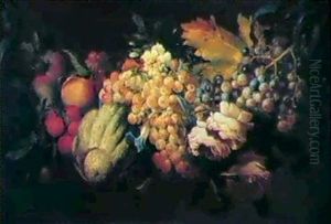 Stilleben Mit Rosen, Apfeln, Beeren, Weintrauben Und Einem  Kurbis by Abraham Brueghel