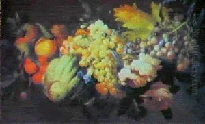 Stilleben, Mit Rosen, Apfeln, Beeren, Weintrauben Und Einem Kurbis by Abraham Brueghel