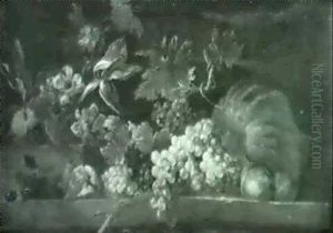 Still-life Of Fruit And Flowers Arranged On A Stone Edge by Abraham Brueghel