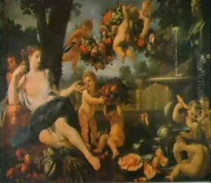 Ceres Attended By Putti, At A Fountain
