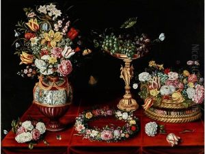 Blumen- Und Fruchtestilleben Mit Schaugefasen Und Einem Blutenkranz by Ambrosius Brueghel