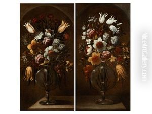 Paar Blumenstillleben In Nische by Ambrosius Brueghel