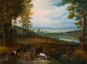 Paisaje Con Carruaje Y Campesinos by Ambrosius Brueghel