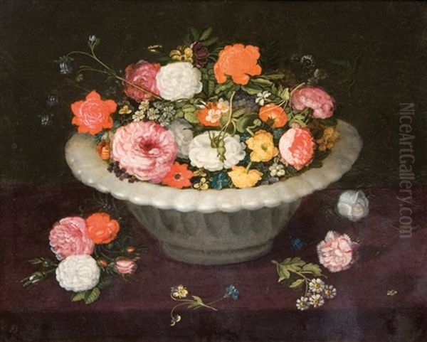 Coupe De Fleurs Et Jetee De Fleurs Sur Un Entablement - view 1