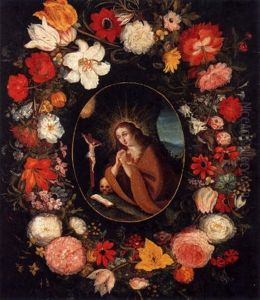 Saint Marie-madeleine Entouree D'une Guirlande De Fleurs by Ambrosius Brueghel