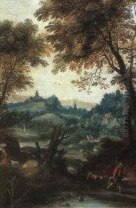 Paysage Anime Avec Chasseurs by Ambrosius Brueghel