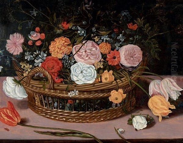 Panier De Fleurs Sur Un Entablement - view 1