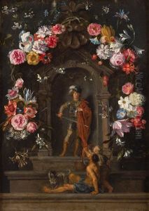 Par De Guirnaldas De Flores Con San Martin Y La Magdalena by Jan Peeter Brueghel