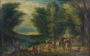 Paysans Et Charriots Sur Un Chemin Et Scene Pastorale (pair) by Jan Peeter Brueghel