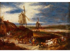 Kleine Dunenlandschaft Mit Bauern Zwischen Pferdekarren Und Rindern Beim Heimtrieb Kleine Dunenlandschaft Mit Bauern Zwischen Pferdekarren Und Rindern Beim Heimtrieb