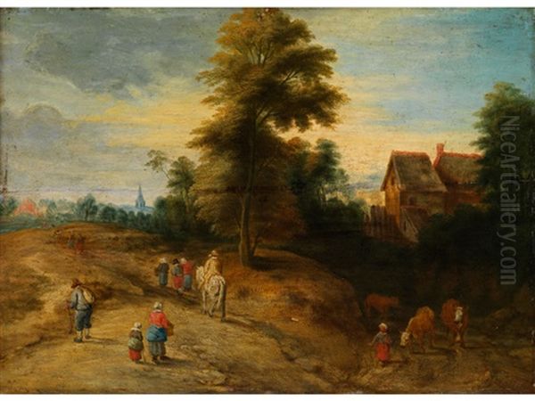 Hugelige Landschaft Mit Baumen Und Bauernhausern - view 1