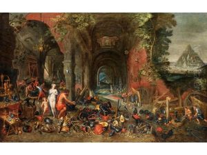 Venus Und Amor In Der Schmiede Des Vulkan by Jan Peeter Brueghel