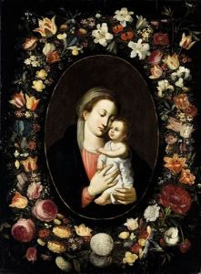 Madonna Col Bambino Entro Ghirlanda Di Fiori by Jan Peeter Brueghel