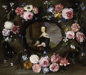 Portrat Mit Blumengirlanden by Jan Peeter Brueghel
