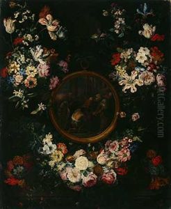 Blumengirlande Um Ein Medaillon Mit Der Ruckkehr Des Verlorenen Sohnes (collab W/studio Of Erasmus Quellinus)