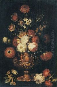 Mixed Flowers In A Bronze Vase On A Ledge by Jan Peeter Brueghel