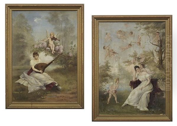 Young Maiden And Cupid With Musical Instruments - view 1