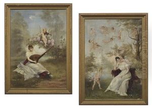 Young Maiden And Cupid With Musical Instruments by Rosa Bruehl