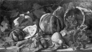 Stilleben Mit Kurbissen Und Kukuruz