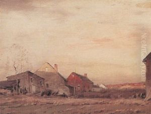 A Landscape With Houses At Sunset