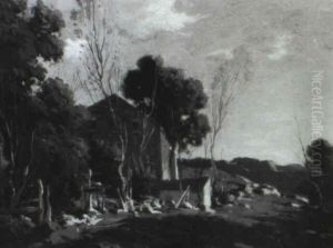 Stony Pasture And Red Barn by George Matthew Bruestle