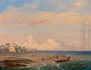 Scene De Peche Sur Le Littoral by Antonio De Brugada Vila