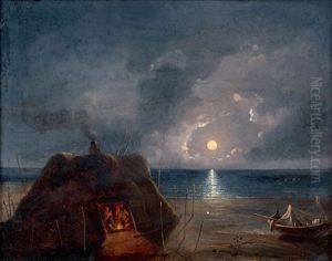 Famille De Pecheurs La Nuit by Antonio De Brugada Vila