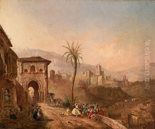 Vista De Granada Con La Alhambra Al Fondo, Tomada Desde El Antiguo Mirador De San Nicolas En El Albaicin,; Con La Iglesia De San Pedro Y San Pablo Y El Antiguo Caserio Del Paseo De Los Tristes - view 1