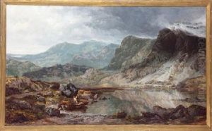 Paisaje Del Pirineo Catalan Con Laguna Y Pescadores