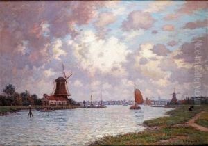 Canal En Hollande Dans Les Environs De Dortdrecht