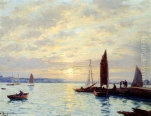 Coucher De Soleil Sur Le Port De Loctudy by Victor Brugairolles