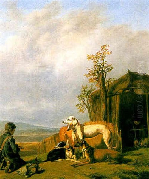 Boy With Lurchers In A Landscape - view 1