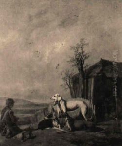Lurchers Waiting For The Hunt by Guillaume Anne Van Der Brugghen