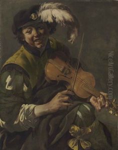 A Youth Playing The Violin by Hendrick Ter Brugghen