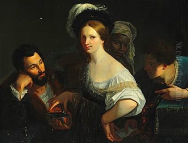 A Young Woman Is Offered Pearls By An Elegant Gentleman - view 1