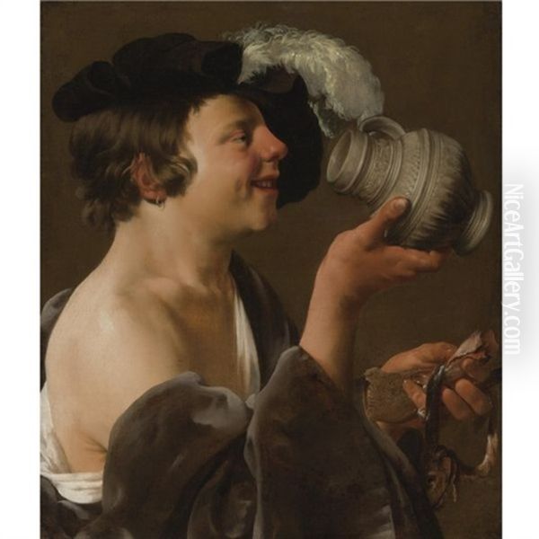 Boy In Profile, Drinking From A Tankard; A Kannekijker - view 1